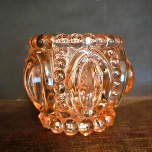 Vintage Pink Depression Glass Hobnail Kings Crown Votive Holder